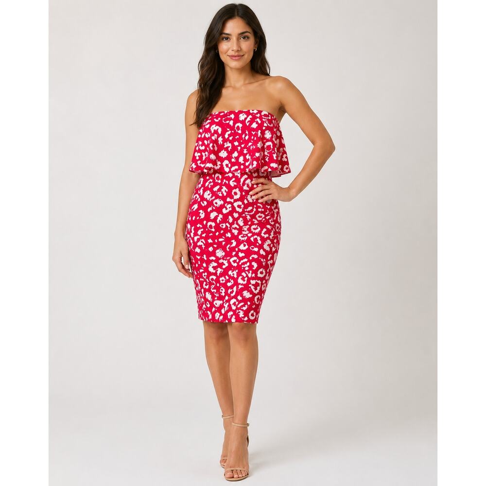 Andree by Unit Dress Small Pink White Leopard Print Strapless
